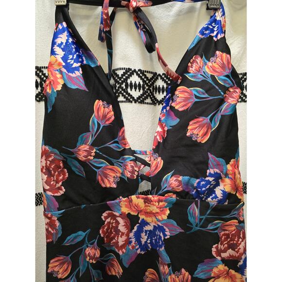 Modcloth floral one piece swimsuit deep v-neck open back XL - Picture 3 of 10
